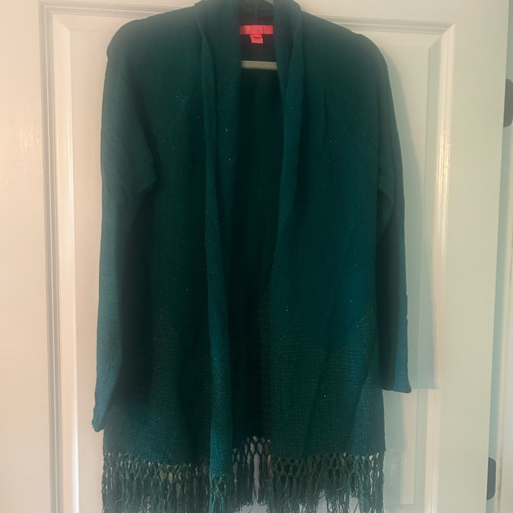 Lilly Pulitzer Teal Open Front Fringe Cardigan